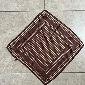 Made In England 100% Silk Bandana Scarf Brown Cream Polkadots 
Approx 16”x16”